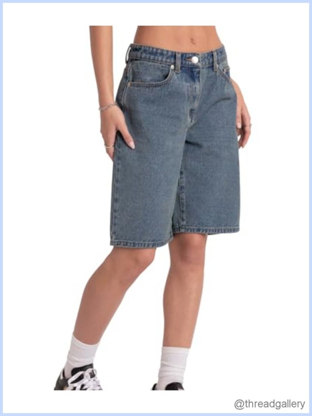 Mid Rise Straight Leg Knee Length Denim Jean Shorts Jorts
